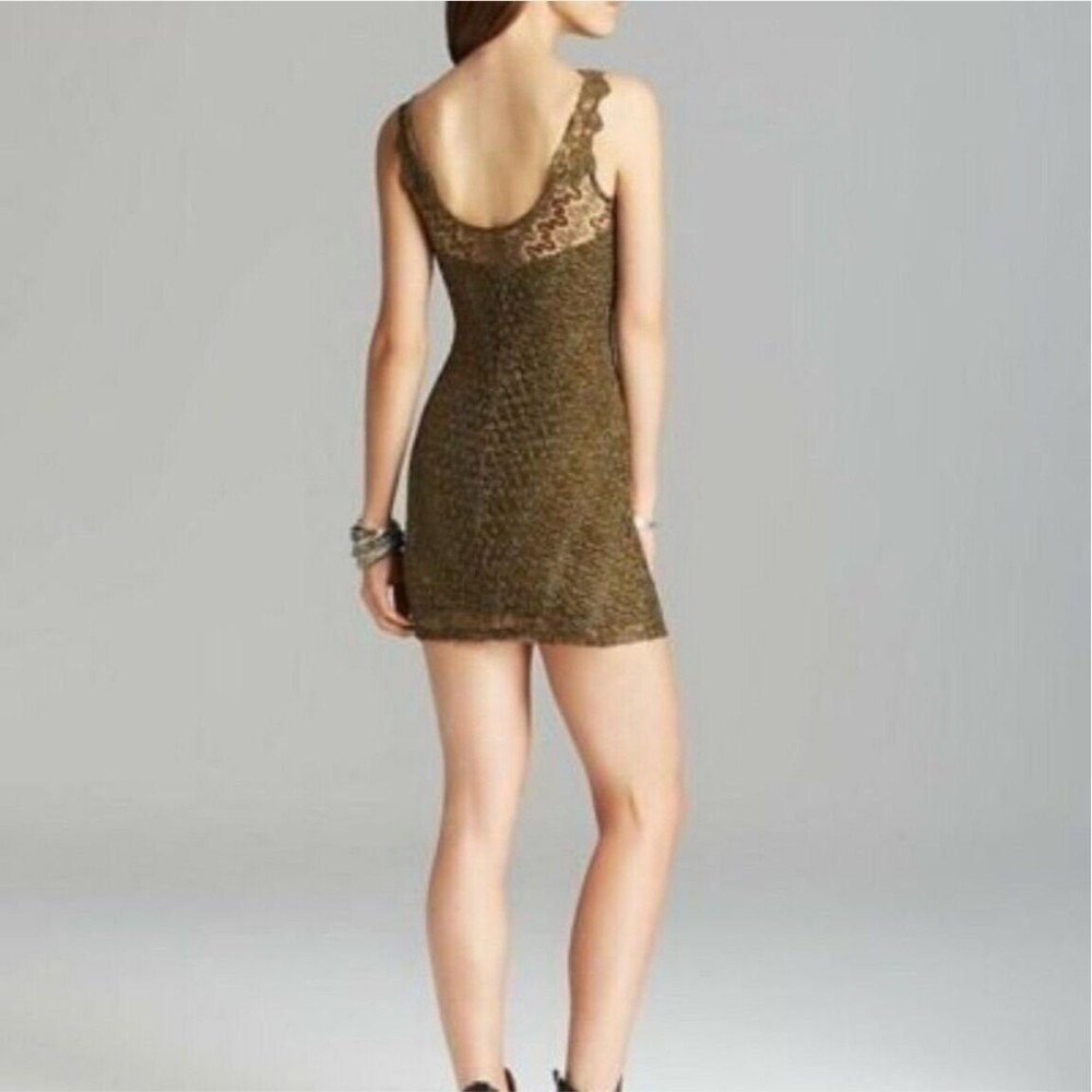 Free People Olive Green Foiled Again Mini Dress Fairycore Lace Bodycon Y2K XS S - Picture 4 of 10